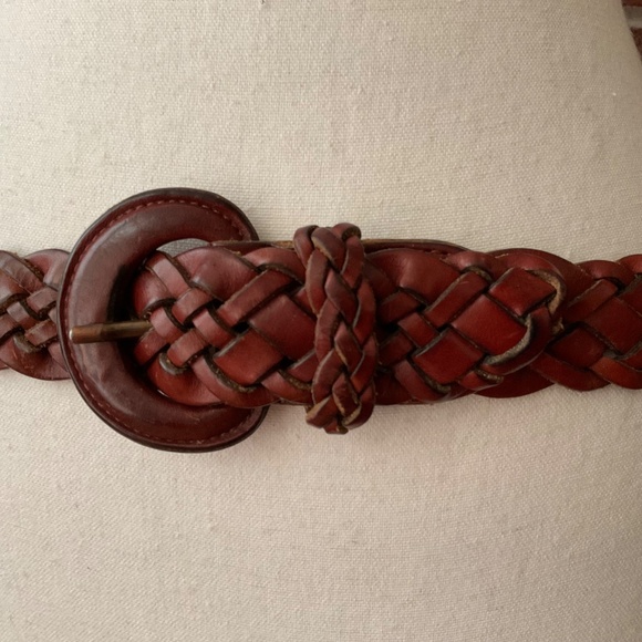 GH Bass & Co Woven Braided Brown Leather Boho Adjustable Belt Size M - Picture 2 of 12